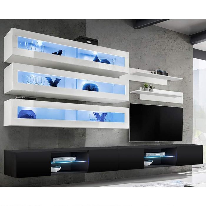 Fly J 33TV Wall Mounted Floating Modern Entertainment Center - White/Black J2