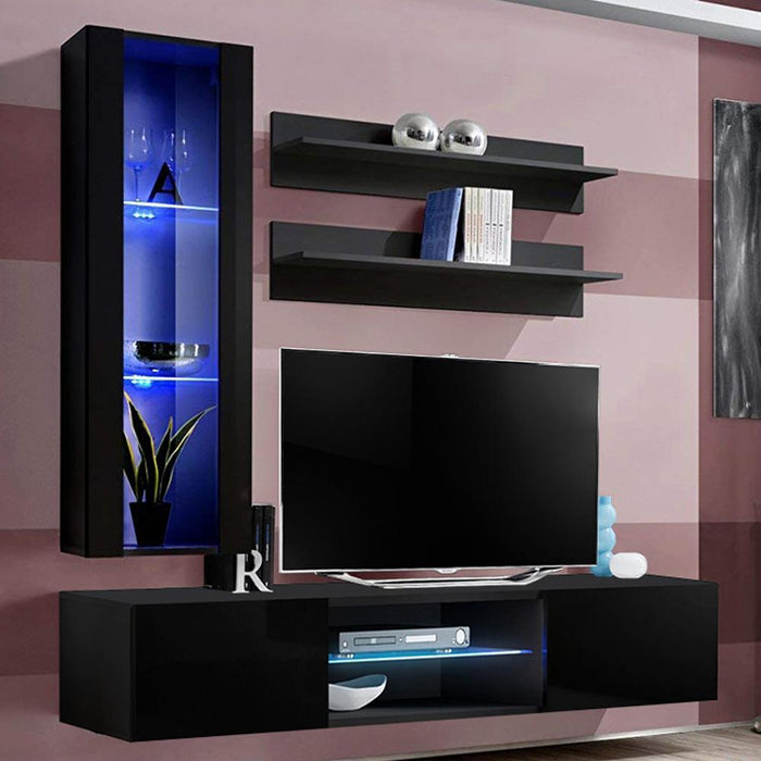 Fly H 33TV Wall Mounted Floating Modern Entertainment Center - Black H2