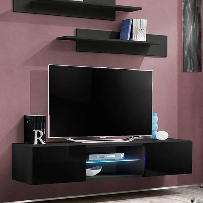 Fly Type-33 Wall Mounted Floating Modern 63" TV Stand - Black