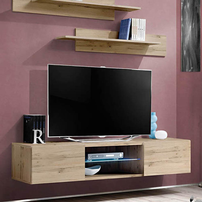 Fly Type-33 Wall Mounted Floating Modern 63" TV Stand - Oak