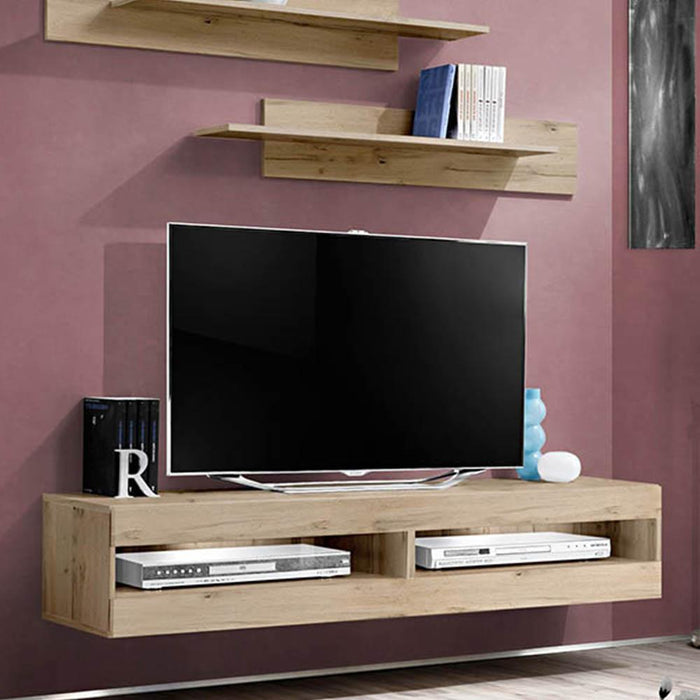 Fly Type-34 Wall Mounted Floating Modern 63" TV Stand - Oak