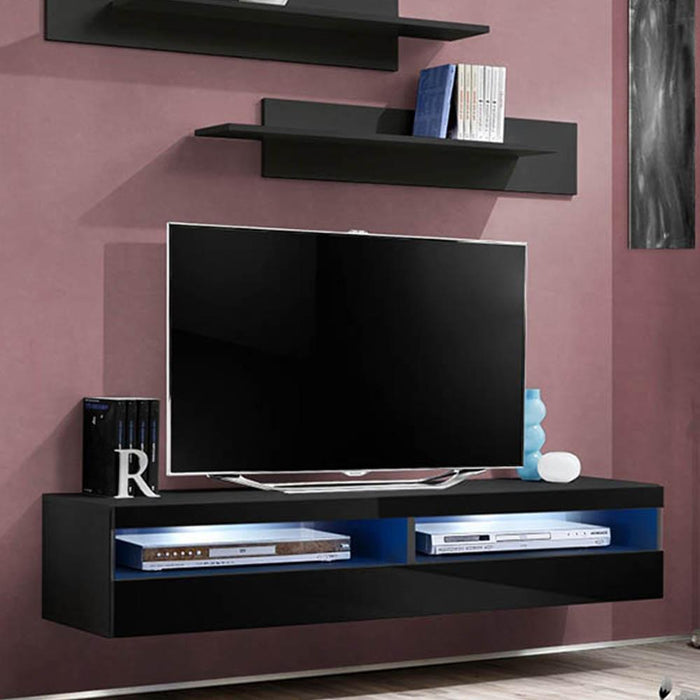 Fly Type-35 Wall Mounted Floating Modern 63" TV Stand - Black