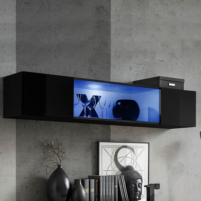 Fly Type-52 Wall Mounted Floating Hanging Media Cabinet - Black