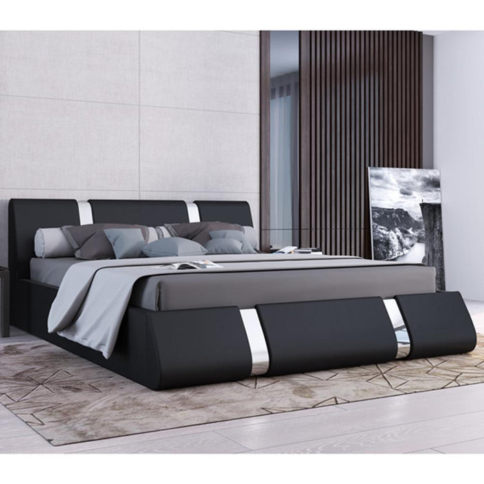 Rio Modern Upholstered Low Profile Platform Bed with Storage - Black Queen