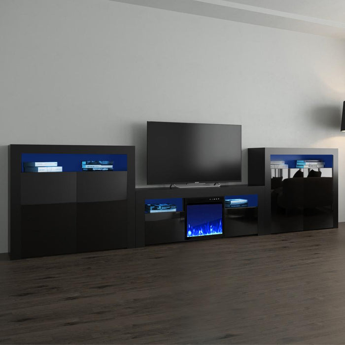 Milano Set 145EF-2D-2D Electric Fireplace Modern Wall Unit Entertainment Center - Black