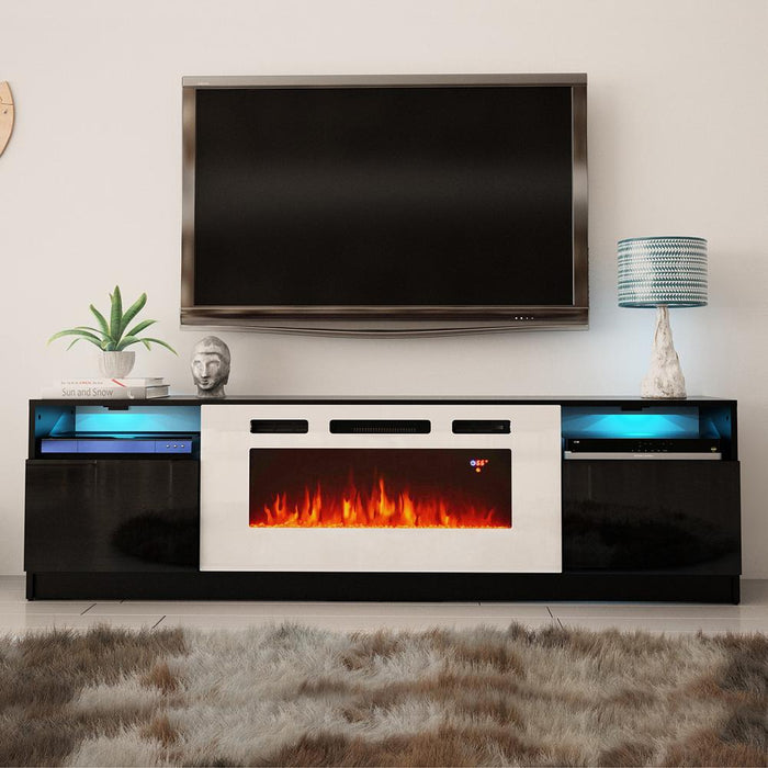 York WH02 Electric Fireplace Modern 79" TV Stand - Black