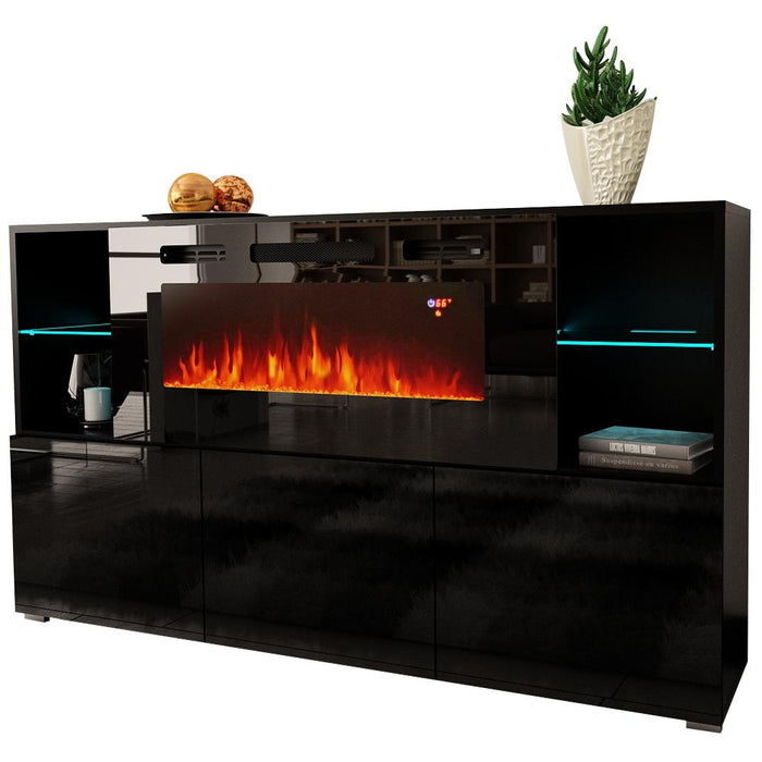 Komi 03 Electric Fireplace Modern 63" Sideboard - Black