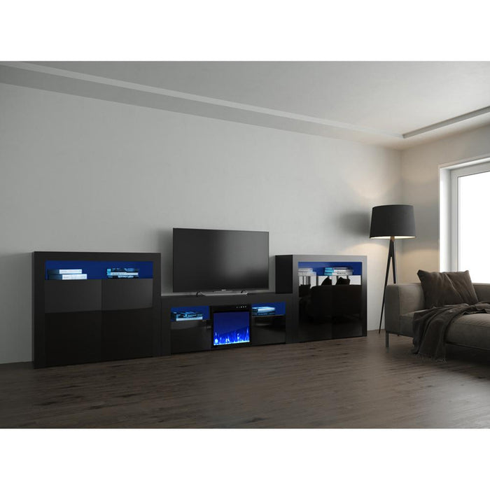 Milano Set 145EF-2D-2D Electric Fireplace Modern Wall Unit Entertainment Center - Black