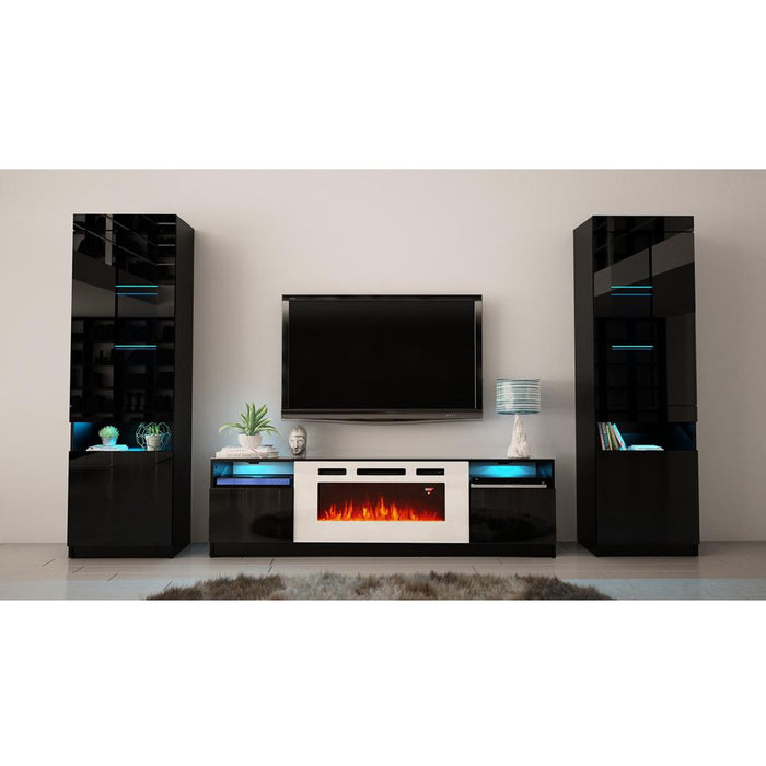 York WH02 Electric Fireplace Modern Wall Unit Entertainment Center - Black