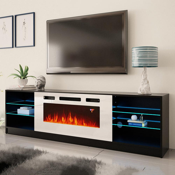 Boston WH01 Electric Fireplace Modern 79" TV Stand - Black