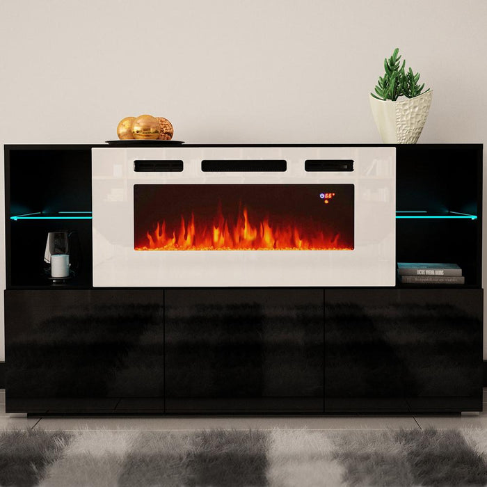 Komi WH03 Electric Fireplace Modern 63" Sideboard - Black