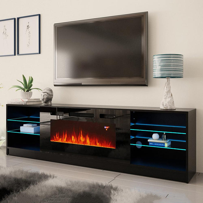 Boston 01 Electric Fireplace Modern 79" TV Stand - Black