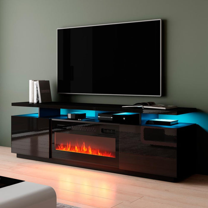 Eva-KBL Electric Fireplace Modern 71" TV Stand - Black