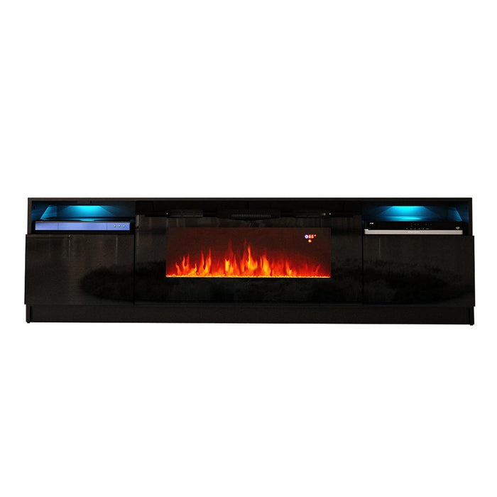 York 02 Electric Fireplace Modern 79" TV Stand - Black
