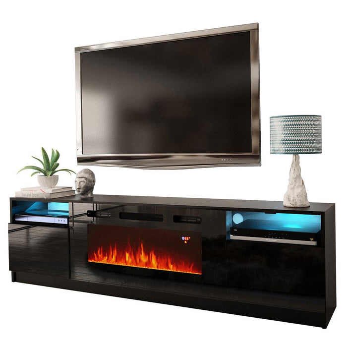York 02 Electric Fireplace Modern 79" TV Stand - Black