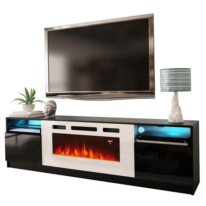 York WH02 Electric Fireplace Modern 79" TV Stand - Black