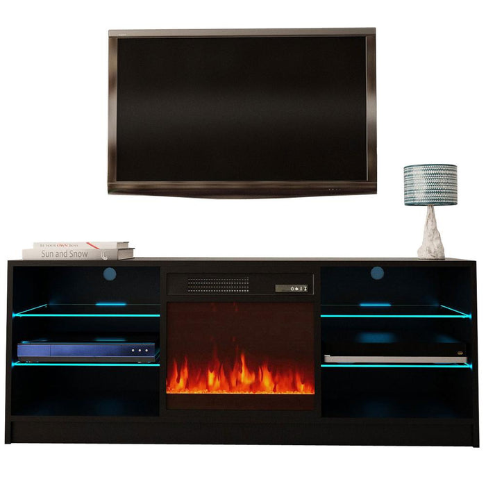 Manhattan Electric Fireplace Modern 58" TV Stand - Black