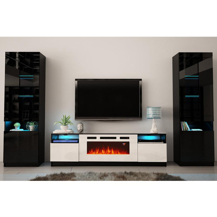 York WH02 Electric Fireplace Modern Wall Unit Entertainment Center - Black/White