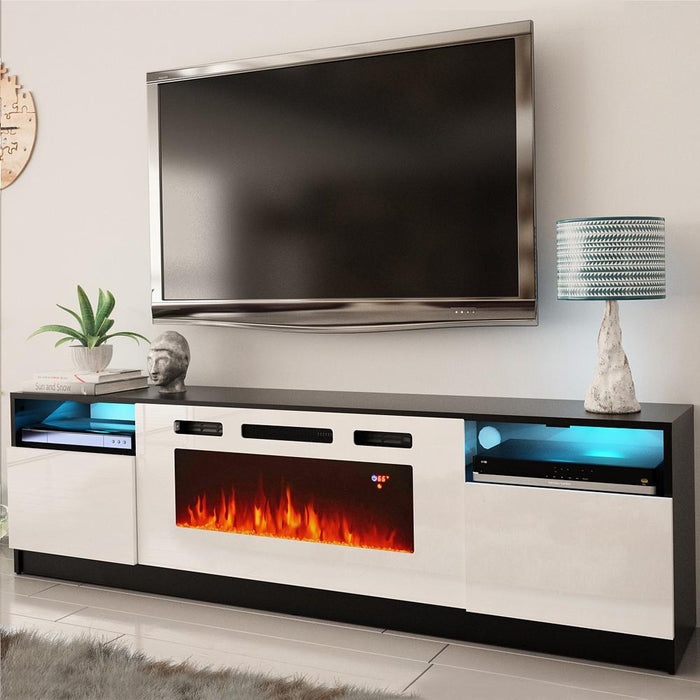 York WH02 Electric Fireplace Modern Wall Unit Entertainment Center - Black/White