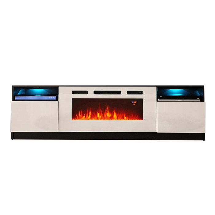 York WH02 Electric Fireplace Modern 79" TV Stand - Black/White