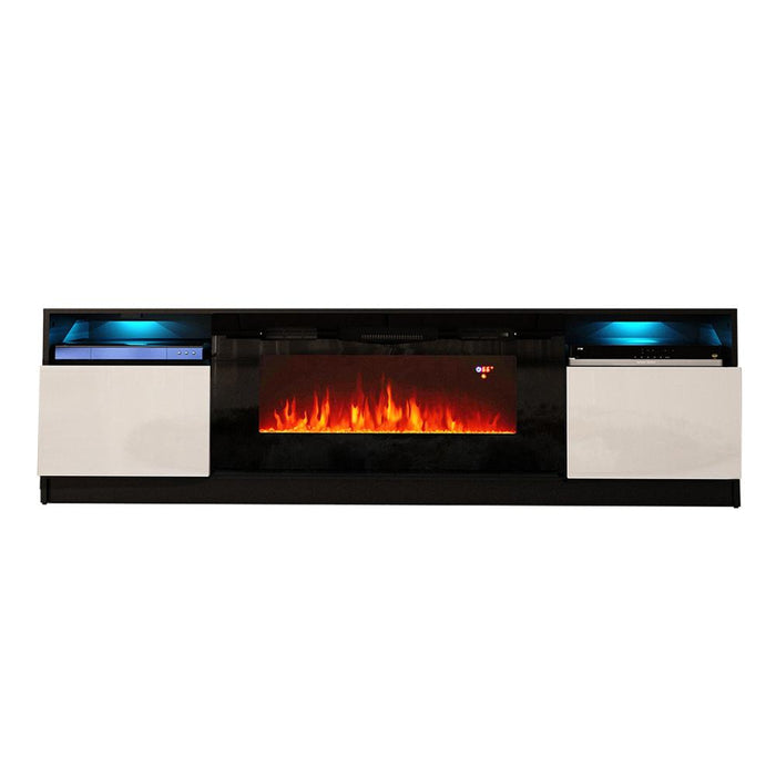 York 02 Electric Fireplace Modern 79" TV Stand - Black/White