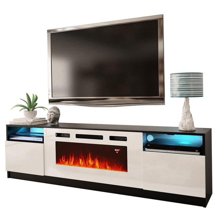 York WH02 Electric Fireplace Modern 79" TV Stand - Black/White