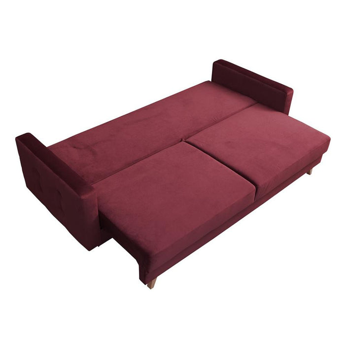 Vegas Mid-Century Modern Tufted Sleeper Sofa with Storage - Burgundy
