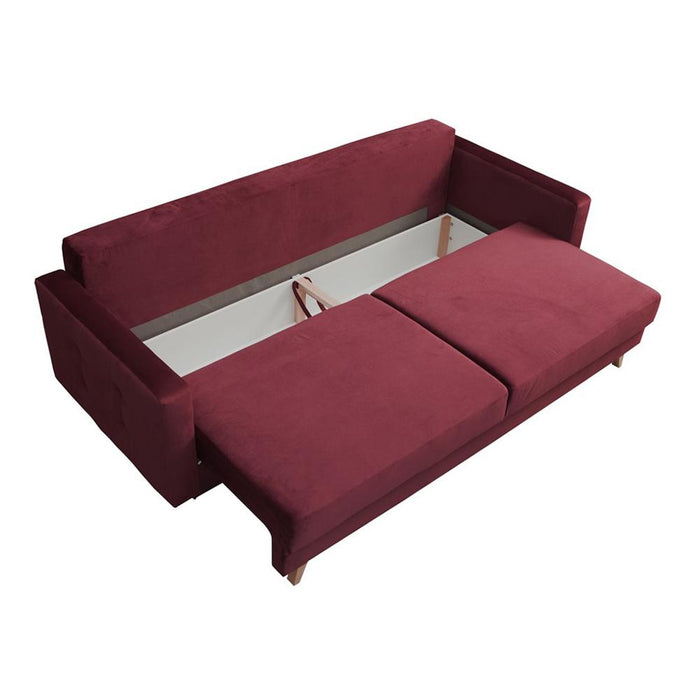 Vegas Mid-Century Modern Tufted Sleeper Sofa with Storage - Burgundy