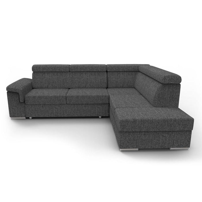 Conor Sleeper Sectional Sofa with Pouf Ottoman and Storage - Charcoal Black Right Arm Facing