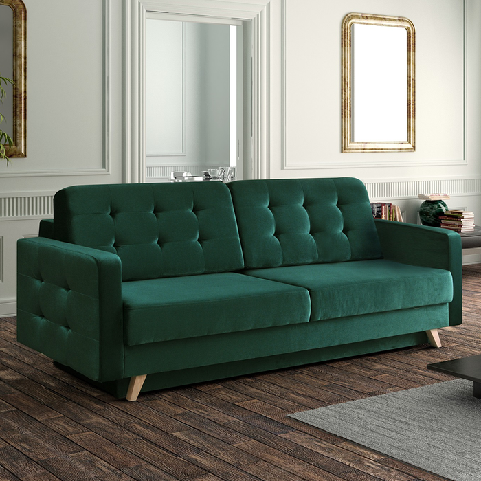 Vegas Mid-Century Modern Tufted Sleeper Sofa with Storage - Dark Green