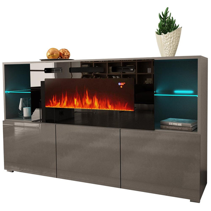 Komi 03 Electric Fireplace Modern 63" Sideboard - Gray