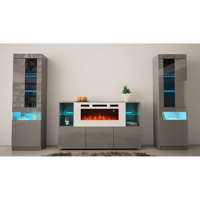 Komi WH03 Electric Fireplace Modern Wall Unit Entertainment Center - Gray