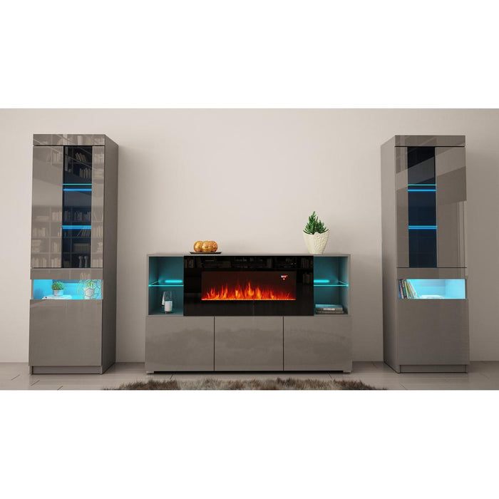 Komi 03 Electric Fireplace Modern Wall Unit Entertainment Center - Gray