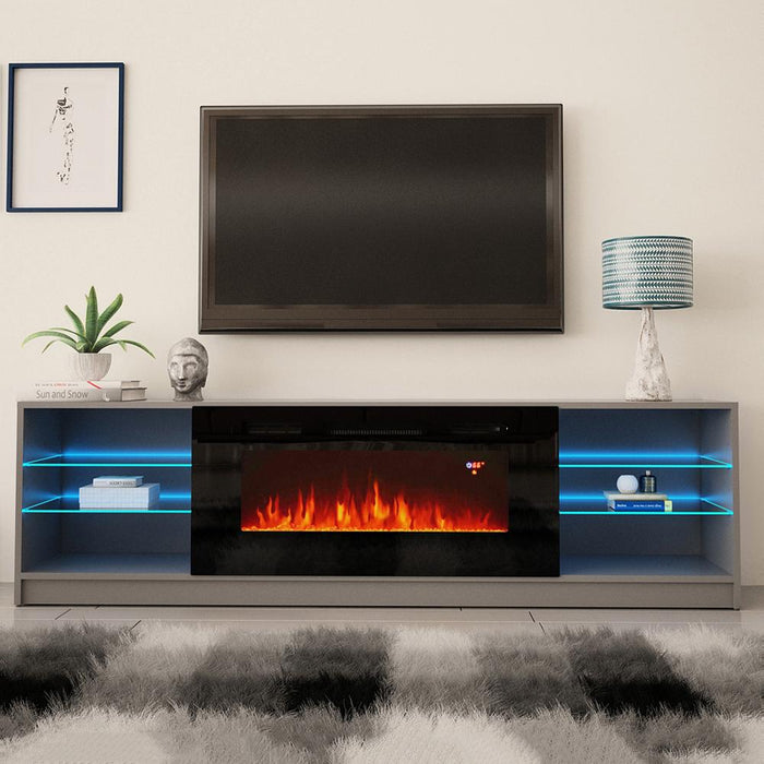 Boston 01 Electric Fireplace Modern 79" TV Stand - Gray