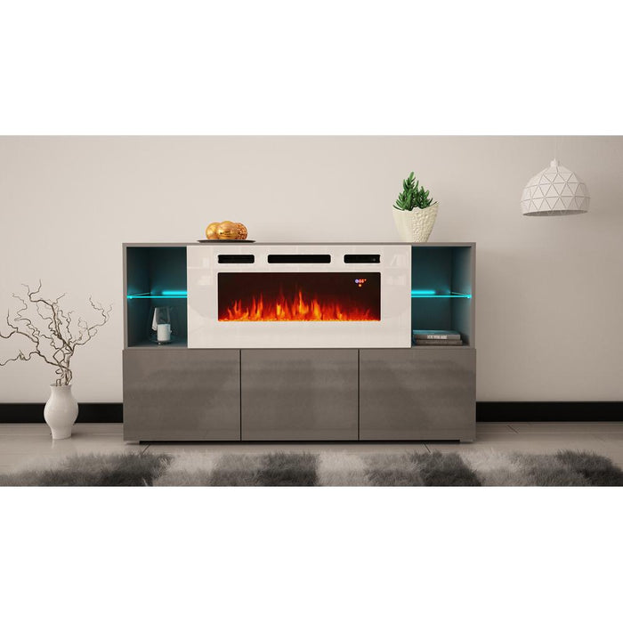 Komi WH03 Electric Fireplace Modern 63" Sideboard - Gray
