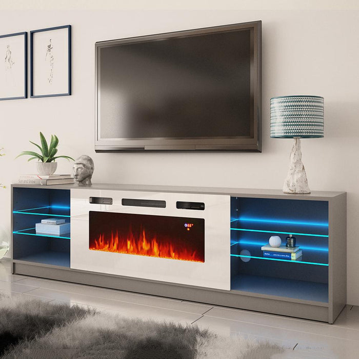Boston WH01 Electric Fireplace Modern 79" TV Stand - Gray