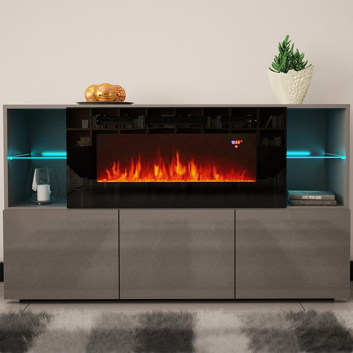 Komi 03 Electric Fireplace Modern 63" Sideboard - Gray