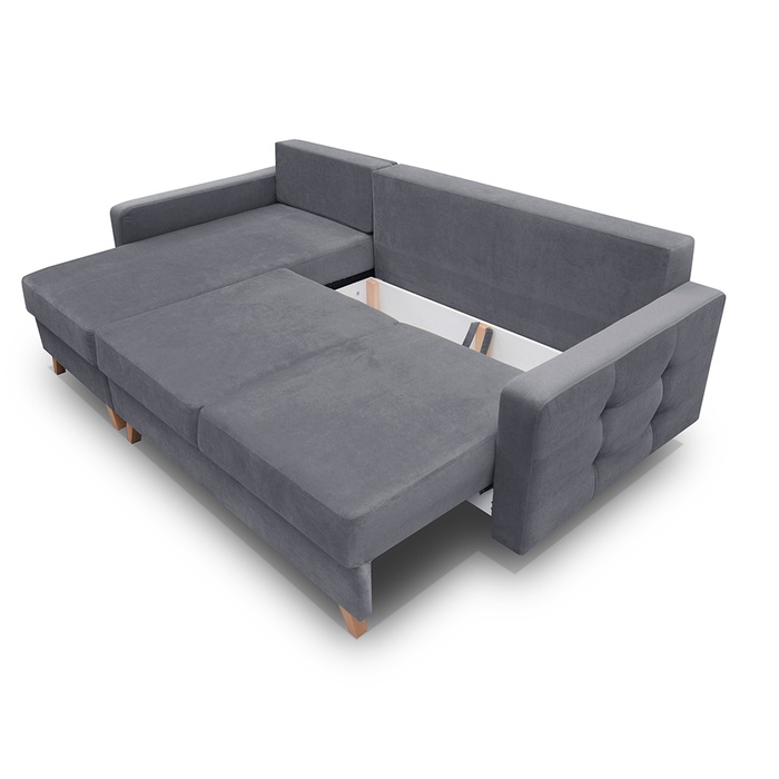 Vegas Mid-Century Modern Tufted Reversible Sleeper Sectional Sofa with Storage - Gray