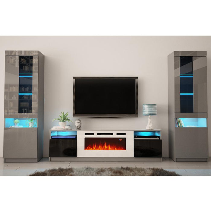 York WH02 Electric Fireplace Modern Wall Unit Entertainment Center - Gray/Black