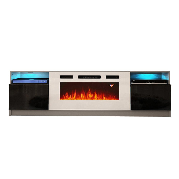 York WH02 Electric Fireplace Modern 79" TV Stand - Gray/Black