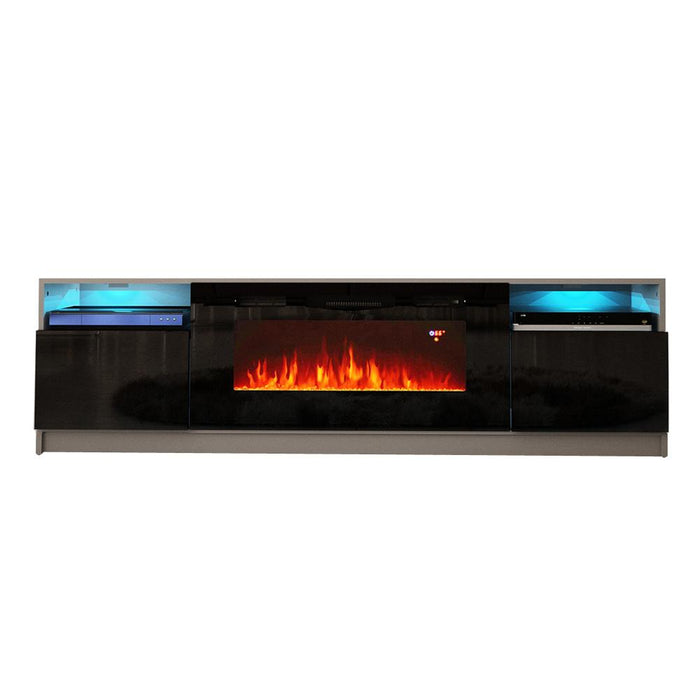 York 02 Electric Fireplace Modern 79" TV Stand - Gray/Black