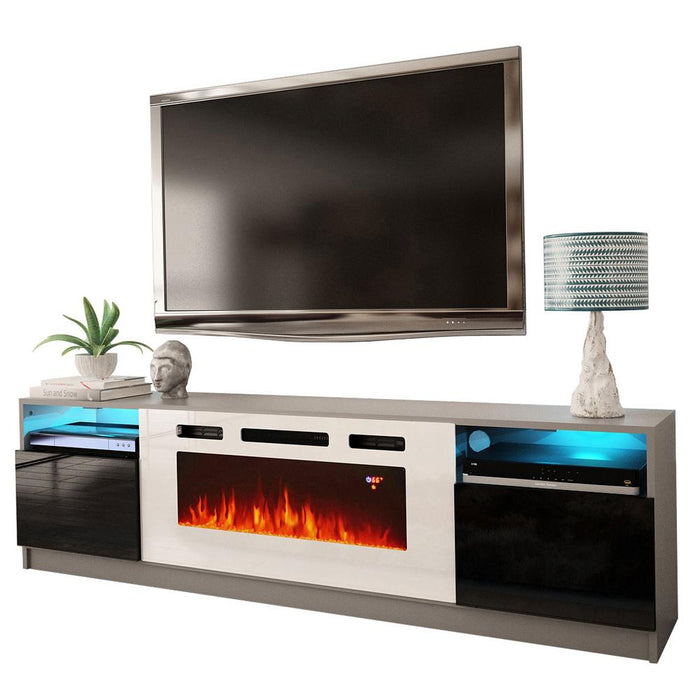 York WH02 Electric Fireplace Modern 79" TV Stand - Gray/Black