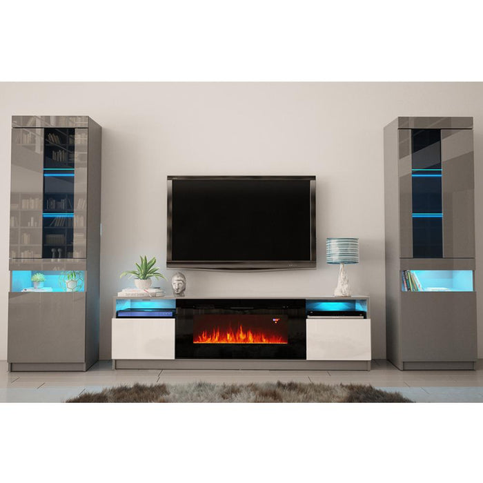 York 02 Electric Fireplace Modern Wall Unit Entertainment Center - Gray/White