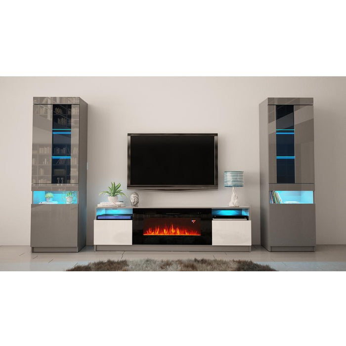 York 02 Electric Fireplace Modern Wall Unit Entertainment Center - Gray/White