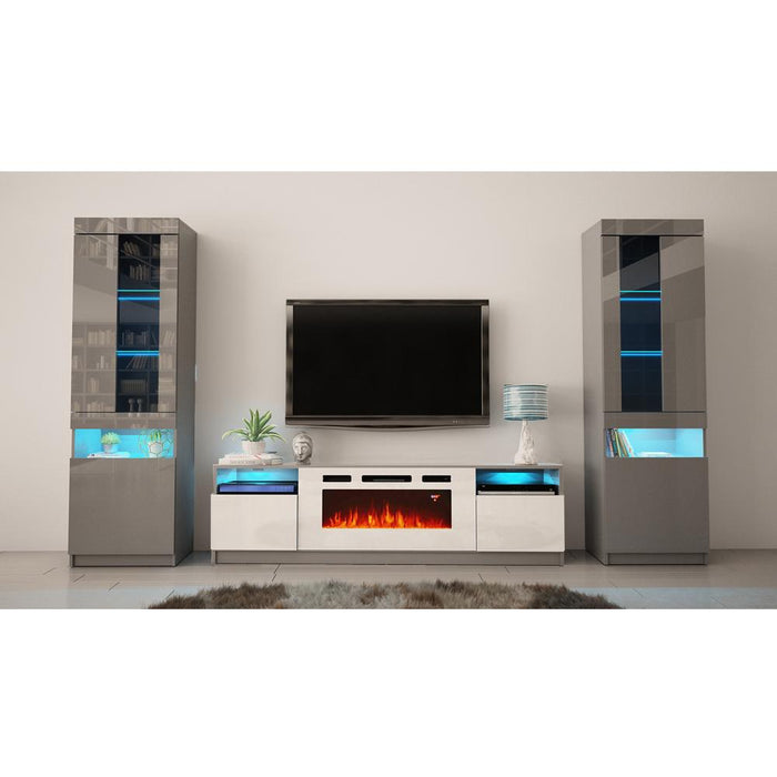 York WH02 Electric Fireplace Modern Wall Unit Entertainment Center - Gray/White
