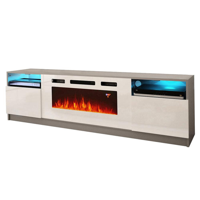 York WH02 Electric Fireplace Modern 79" TV Stand - Gray/White