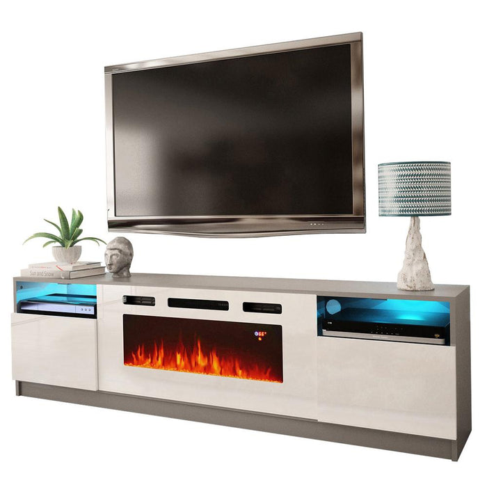 York WH02 Electric Fireplace Modern 79" TV Stand - Gray/White