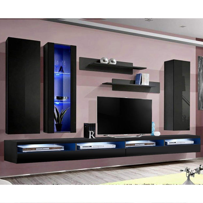Fly E 35TV Wall Mounted Floating Modern Entertainment Center - Black EF4