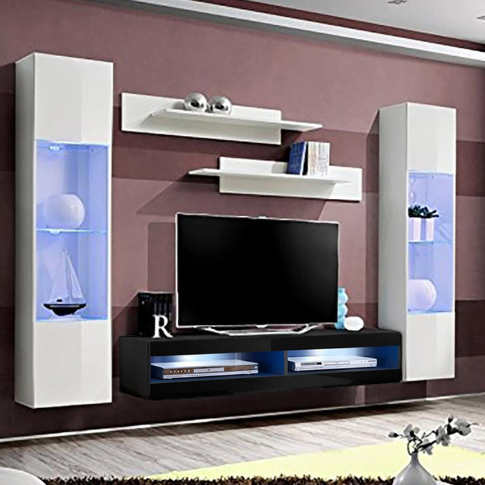 Fly A 34TV Wall Mounted Floating Modern Entertainment Center - White/Black AB3