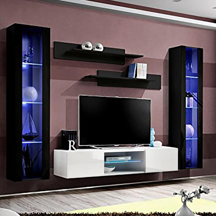Fly A 33TV Wall Mounted Floating Modern Entertainment Center - Black/White AB2